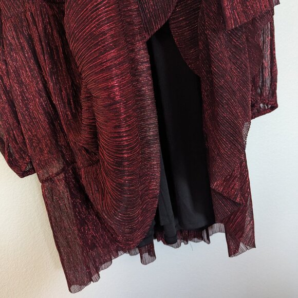 CeCe Women Red Metallic Puff-Sleeve Ruffled Mini Dress Holiday New Years Part XL - Picture 5 of 8